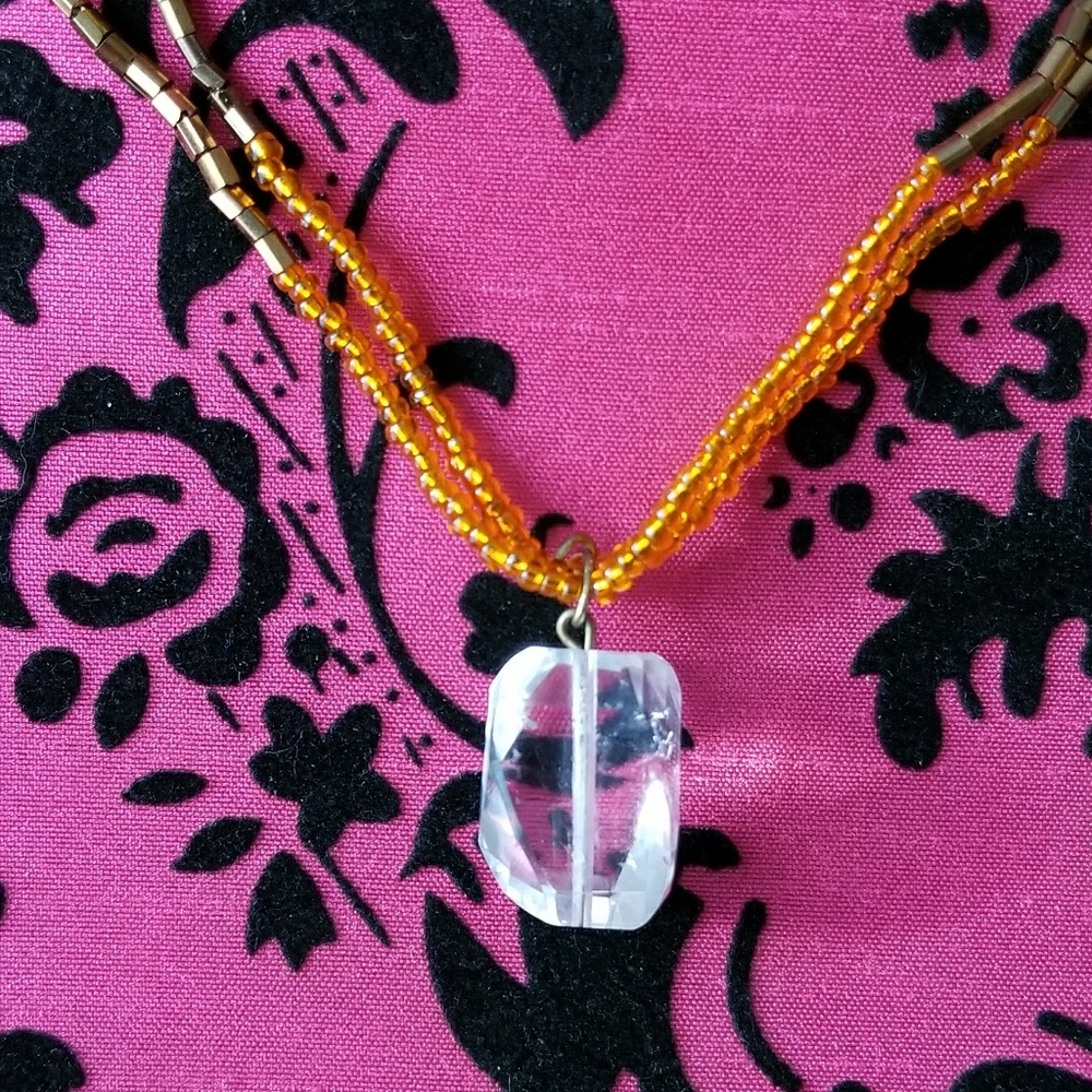 Relisted - Handmade quartz bead necklace orange brown gold - Picture 2 of 6